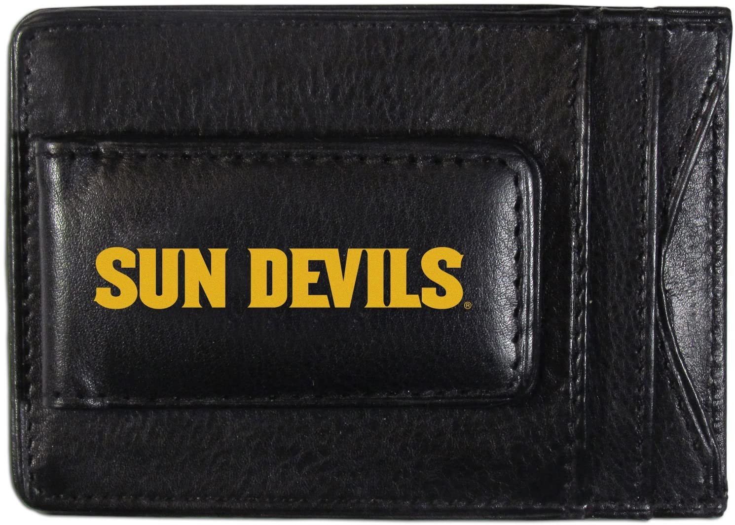 Arizona State University Sun Devils Black Leather Wallet, Front Pocket Magnetic Money Clip, Printed Logo