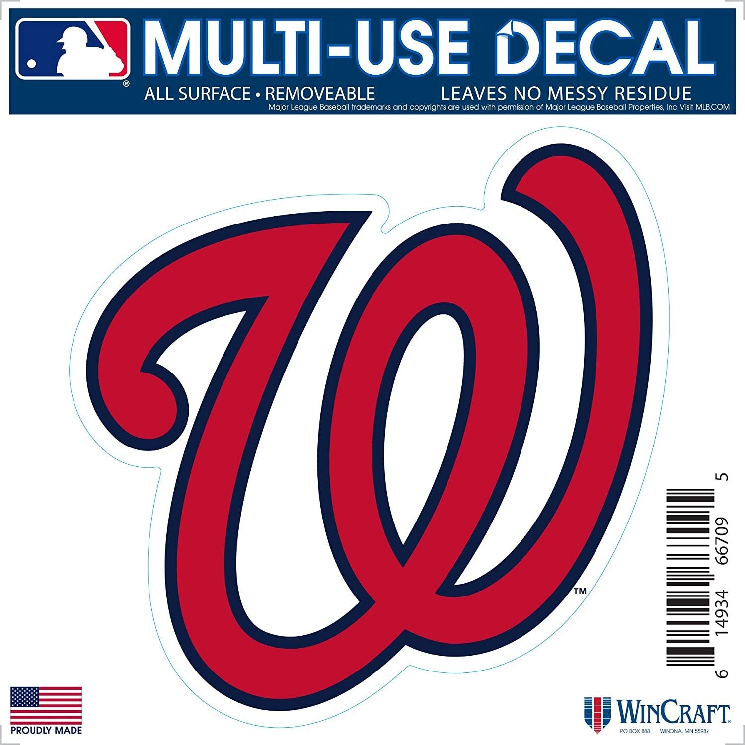 Washington Nationals 6 Inch Decal Sticker, Flat Vinyl, Die Cut, Primary Design, Full Adhesive Backing