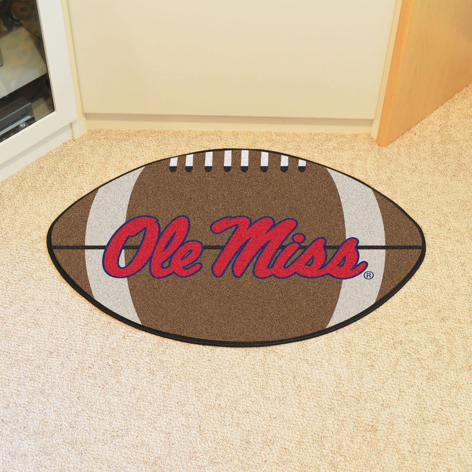 University of Mississippi Ole Miss Rebels Floor Mat Area Rug, 20x32 Inch, Non-Skid Backing, Football Design