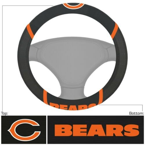 NFL Chicago Bears Embroidered Steering Wheel Cover, Black, Universal 15" Diameter