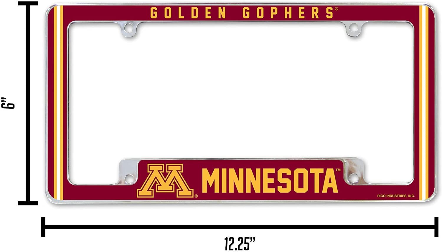 University of Minnesota Golden Gophers Metal License Plate Frame Chrome Tag Cover Alternate Design 6x12 Inch