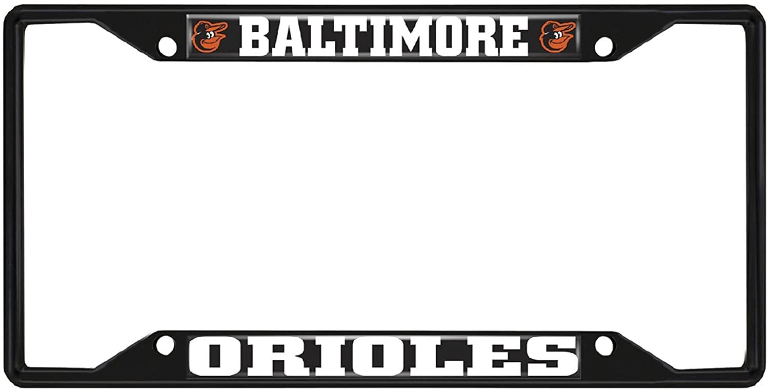 Baltimore Orioles Black Metal License Plate Frame Tag Cover, 6x12 Inch