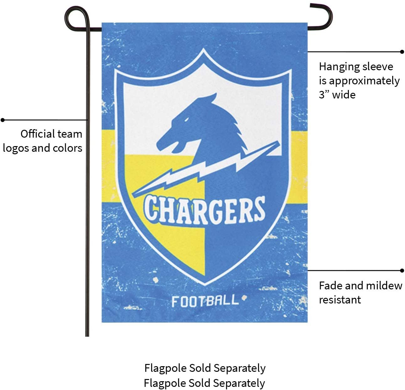 Los Angeles Chargers Garden Flag Banner, Double Sided, Linen, Retro Vintage Design, 12.5x18 Inch