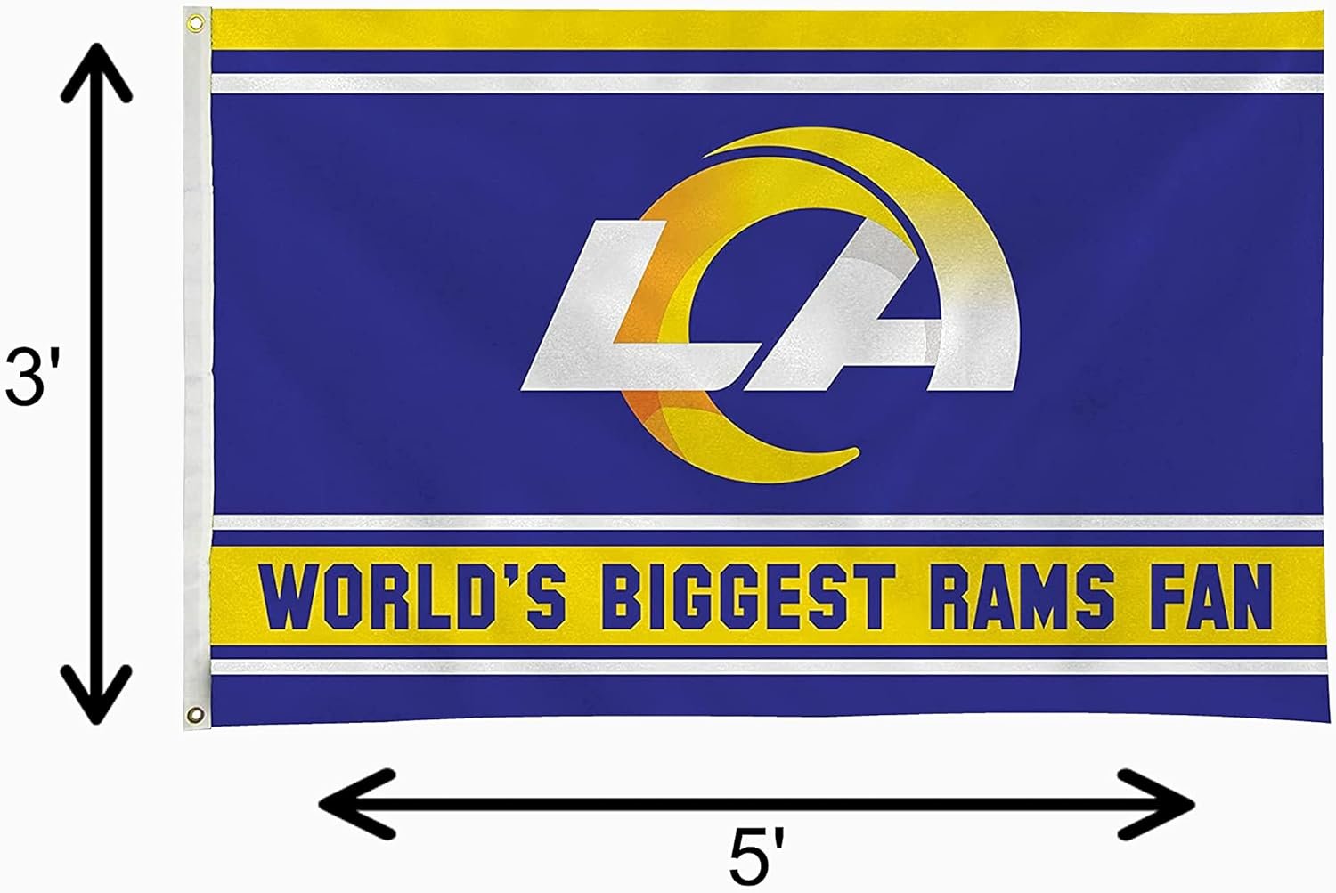 Los Angeles Rams 3x5 Feet Flag Banner, World's Biggest Fan, Metal Grommets, Single Sided, Indoor or Outdoor Use