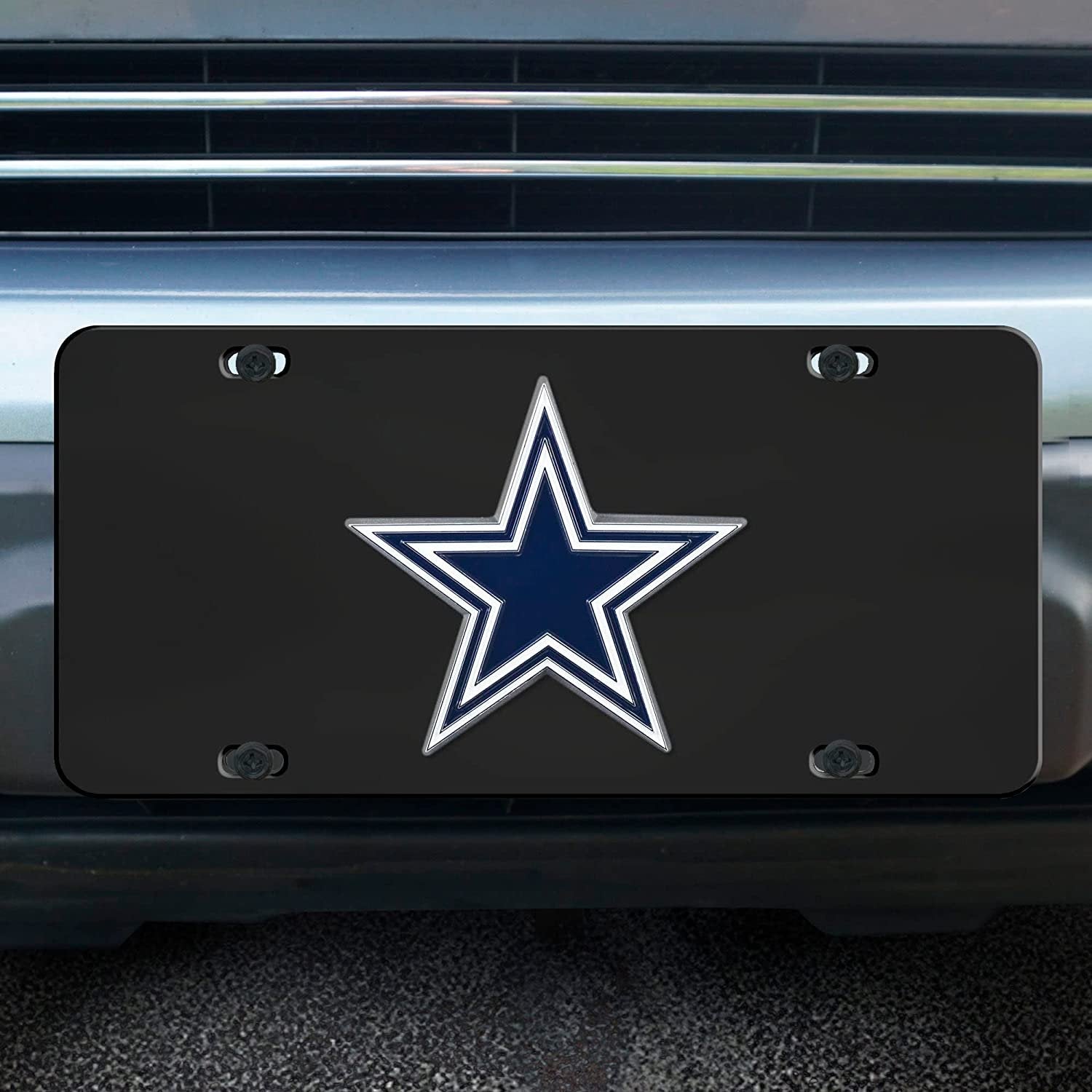 Dallas Cowboys License Plate Tag, Premium Stainless Steel Diecast, Black, Raised Solid Metal Color Emblem, 6x12 Inch