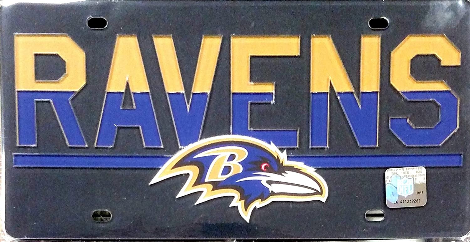 Baltimore Ravens Duo-Tone Premium Laser Cut Tag License Plate, Mirrored Acrylic Inlaid, 6x12 Inch