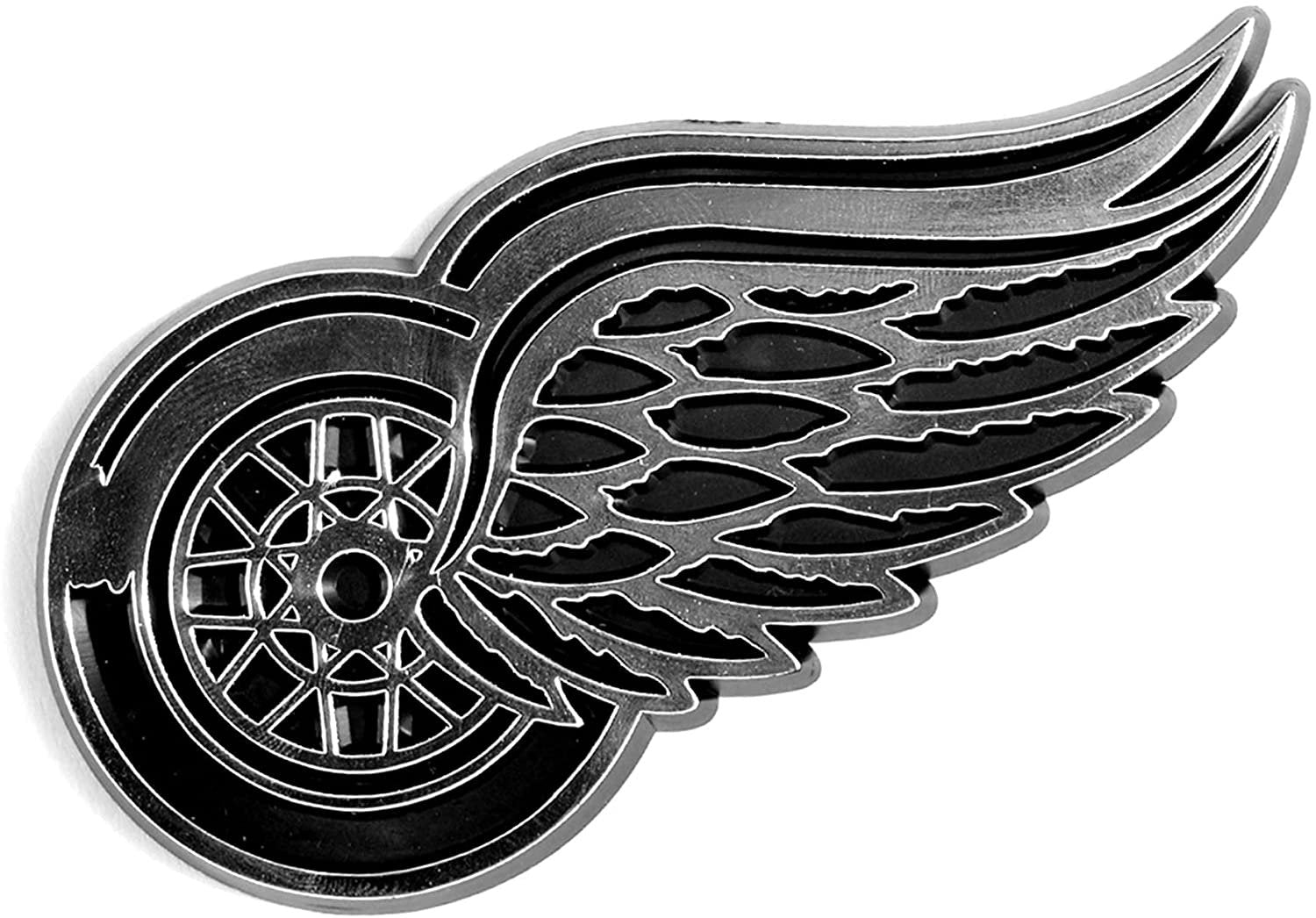 Detroit Red Wings Auto Emblem, Silver Chrome Color, Raised Molded Shape Cut Plastic, Adhesive Tape Backing