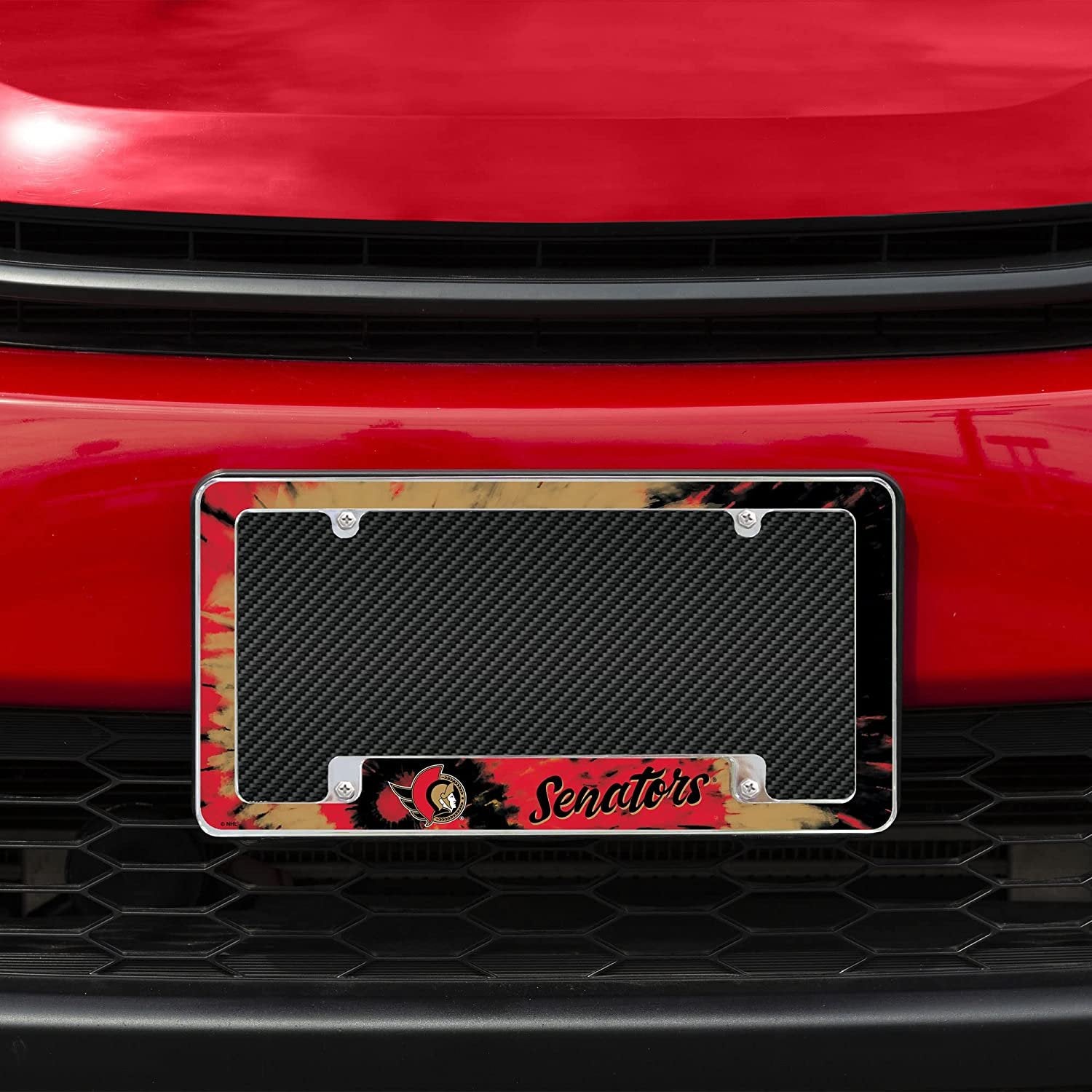 Ottawa Senators Metal License Plate Frame Chrome Tag Cover Tie Dye Design 6x12 Inch