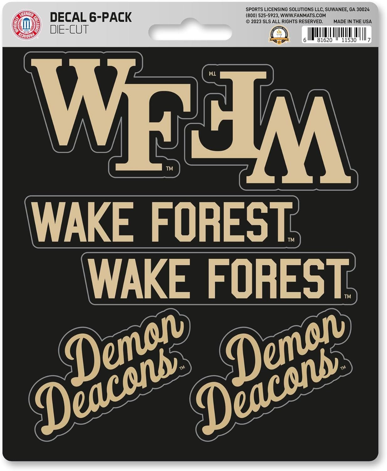 Wake Forest University Demon Deacons 6-Piece Decal Sticker Set, 5x6 Inch Sheet, Gift for football fans for any hard surfaces around home, automotive, personal items