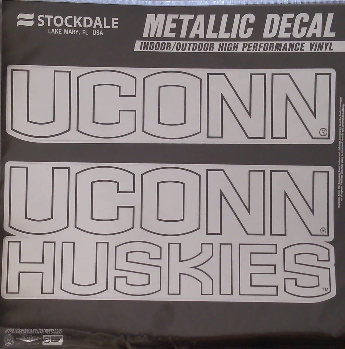 Connecticut Huskies UCONN 12" Large Silver Metallic Vinyl Auto Decal University Of Central Los Angeles