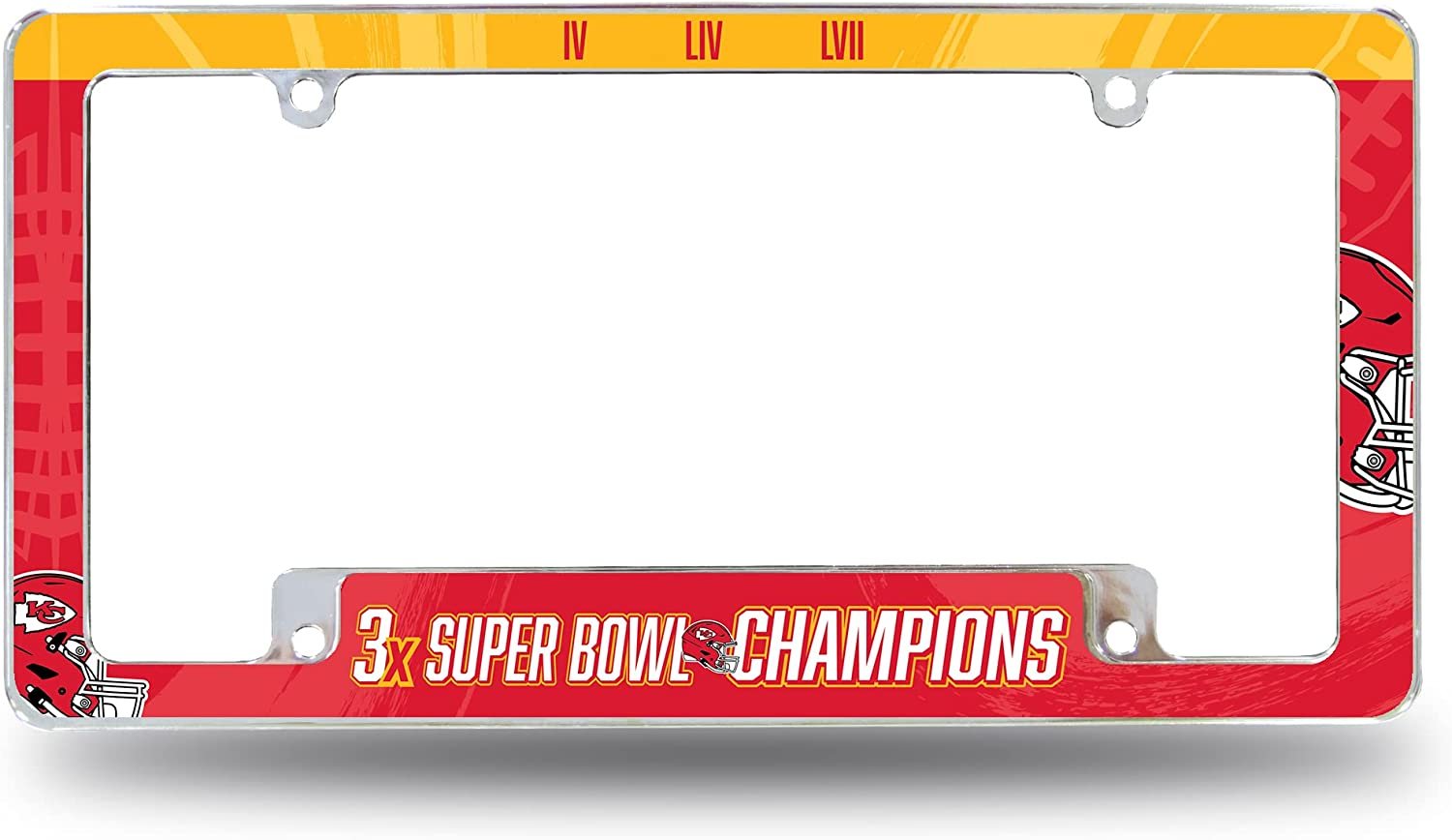 Kansas City Chiefs 3 Time Super Bowl Champions Metal License Plate Frame Chrome Tag Cover All Over Design