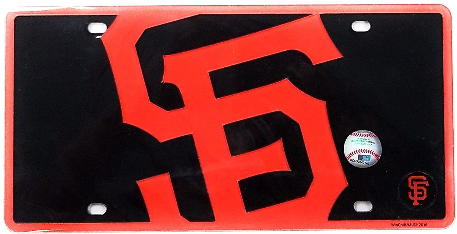 San Francisco Giants Premium Laser Cut Tag License Plate, Mega Logo, Mirrored Acrylic Inlaid, 6x12 Inch