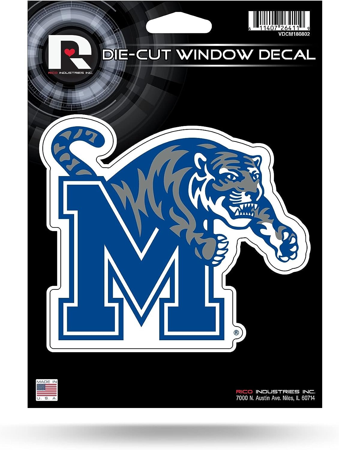 University of Memphis Tigers 5 Inch Die Cut Decal Sticker, Flat Vinyl, Clear Adhesive Backing