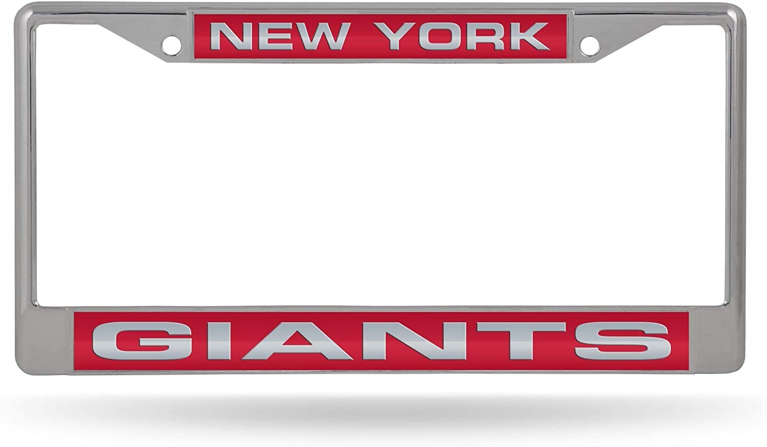 New York Giants Chrome Metal License Plate Frame Tag Cover, Laser Acrylic Mirrored Inserts, 12x6 Inch