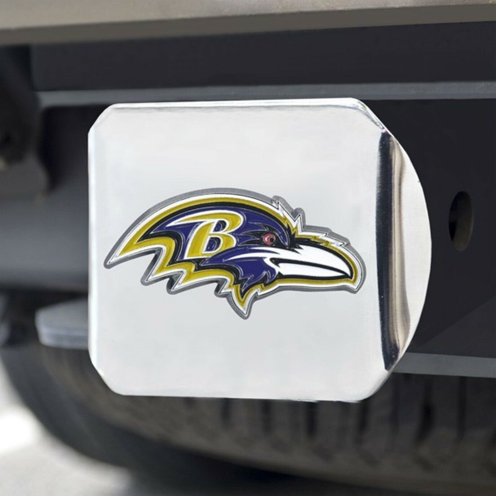 Baltimore Ravens Hitch Cover Solid Metal with Raised Color Metal Emblem 2" Square Type III