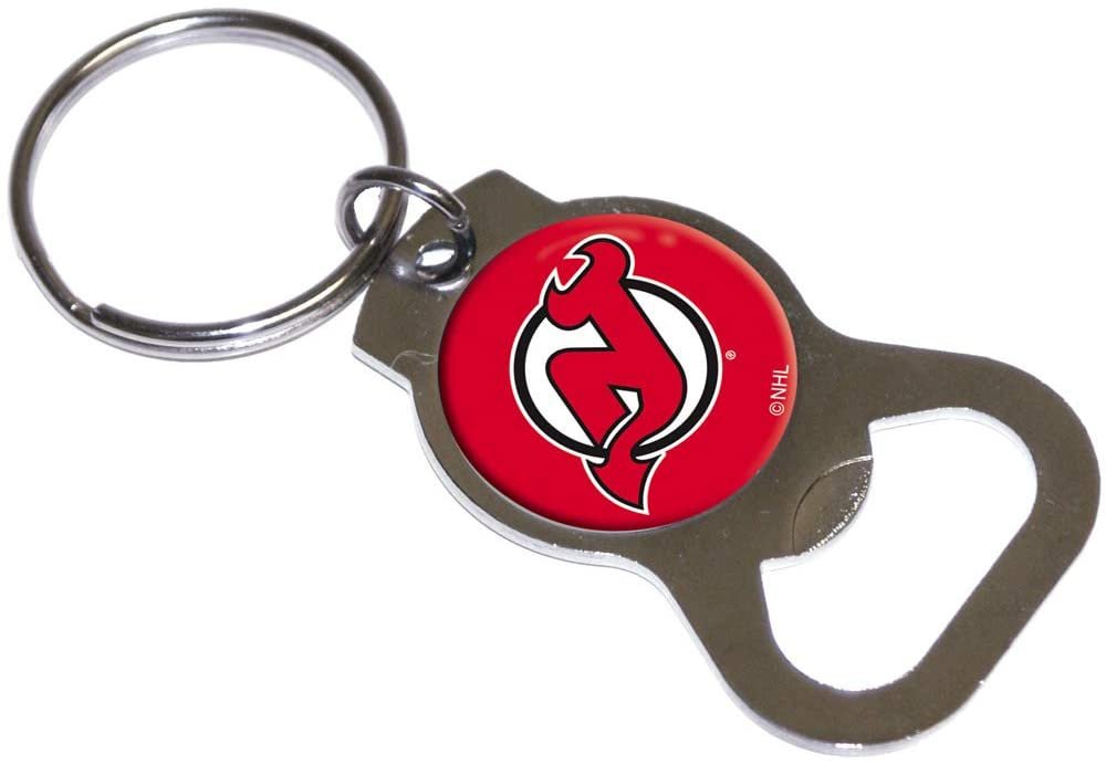 New Jersey Devils Premium Solid Metal Bottle Opener Keychain, Silver Key Ring, Team Logo