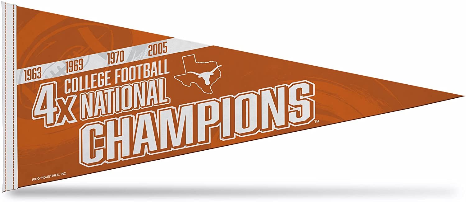 University of Texas Longhorns 4-Time Champions Soft Felt Pennant, 12x30 Inch, Easy To Hang