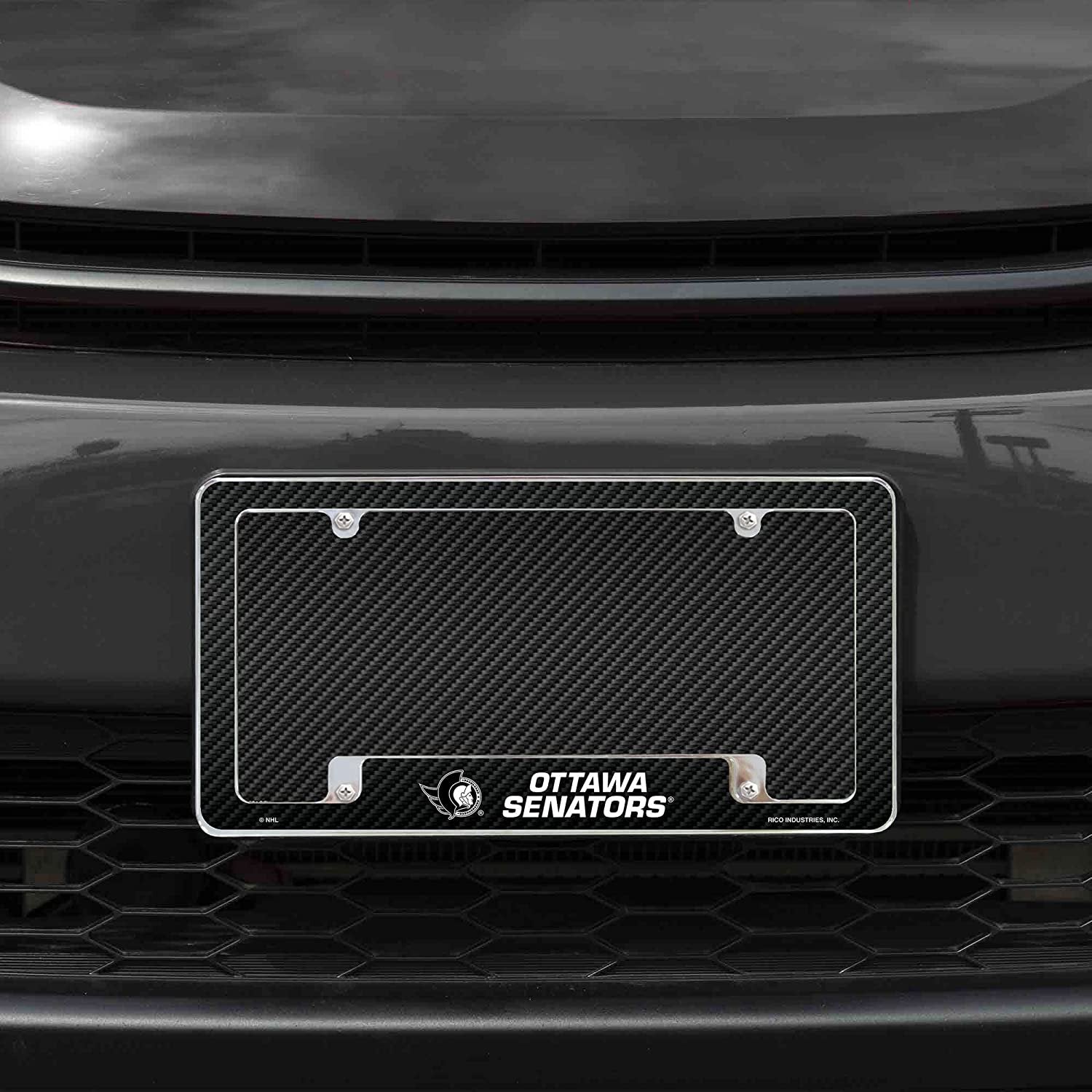 Ottawa Senators Metal License Plate Frame Chrome Tag Cover Carbon Fiber Design 6x12 Inch