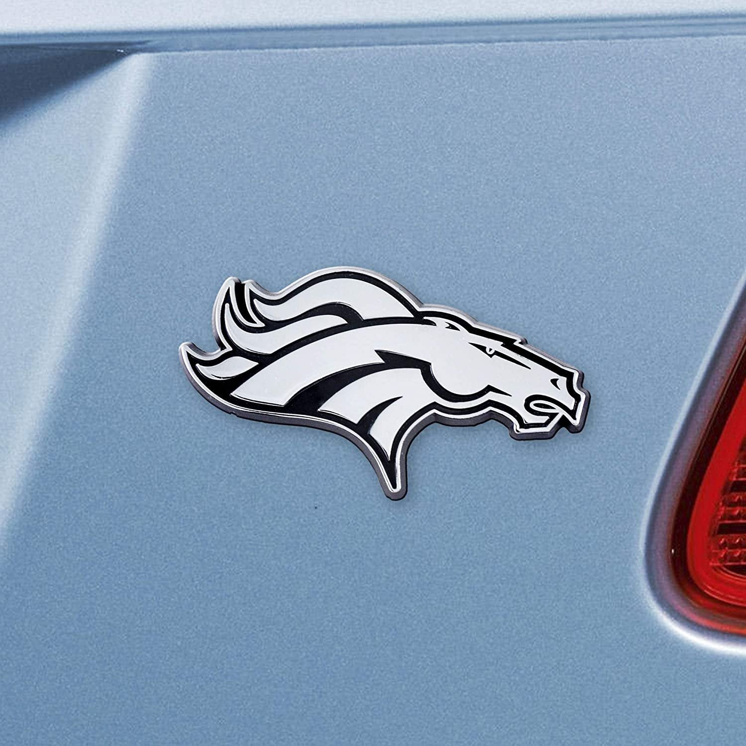 Denver Broncos Premium Solid Metal Raised Auto Emblem Shape Cut Adhesive Backing