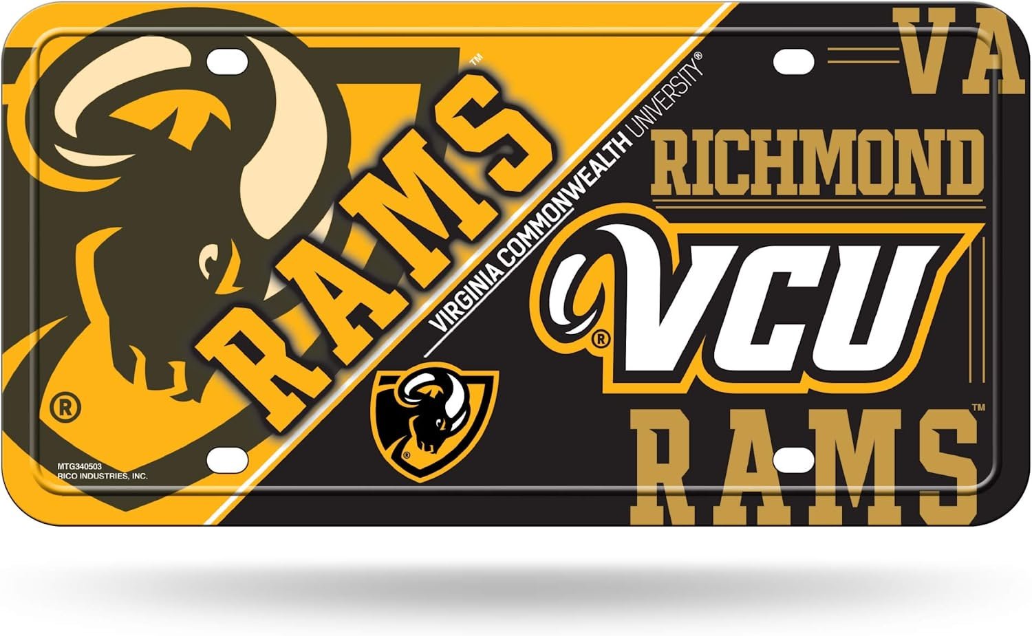 Virginia Commonwealth University Rams VCU Metal Auto Tag License Plate, Split Design, 12x6 Inch