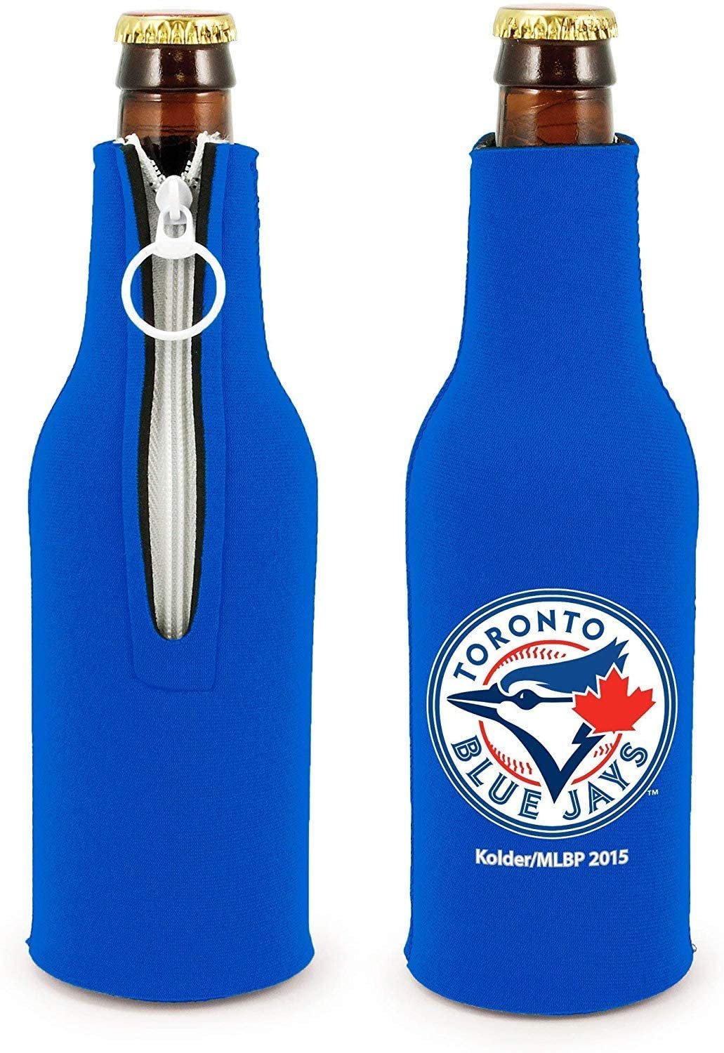 Toronto Blue Jays Pair of 16oz Drink Zipper Bottle Cooler Insulated Neoprene Beverage Holder, Logo Design