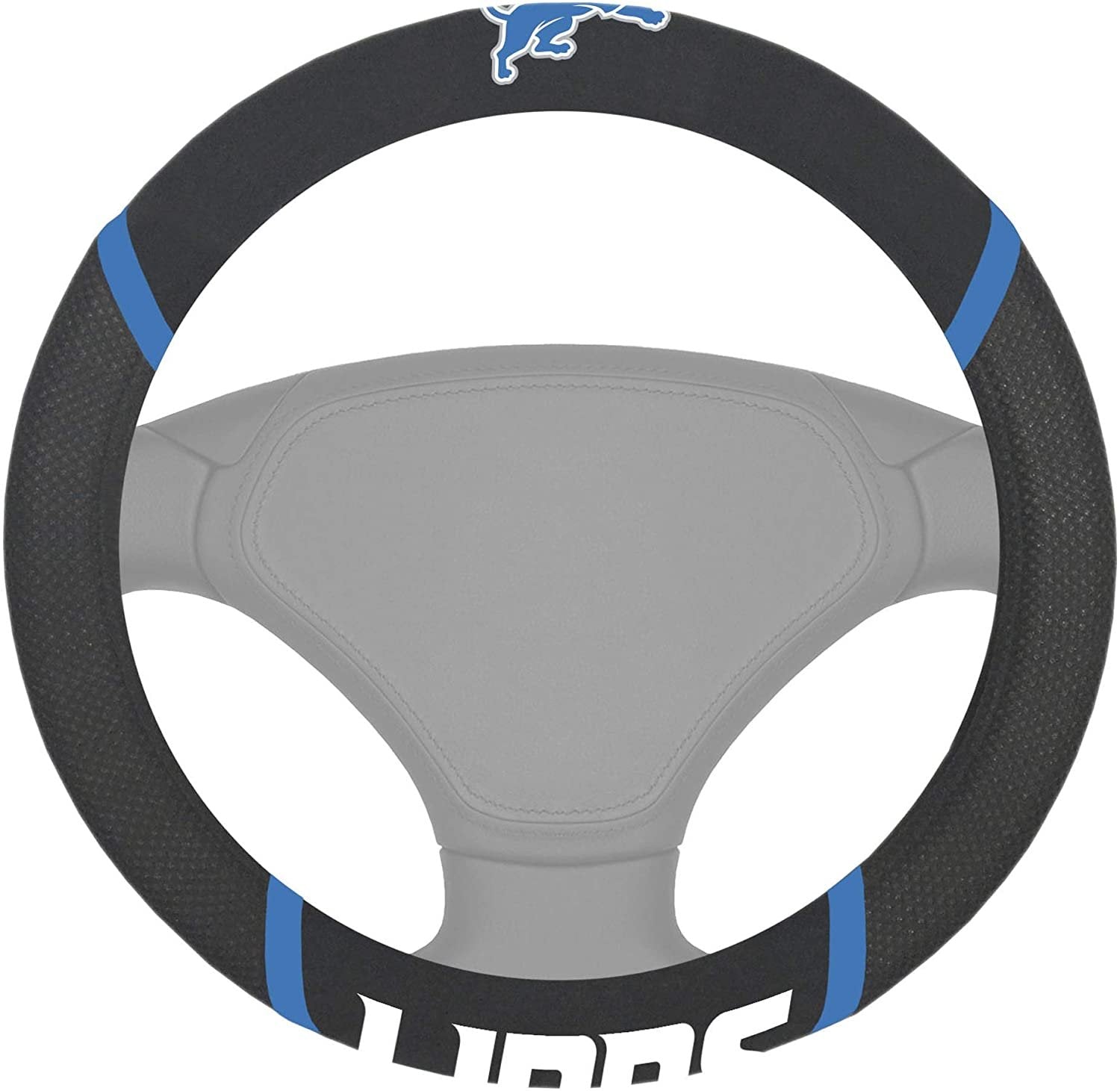 Detroit Lions Steering Wheel Cover Premium Embroidered Black 15 Inch