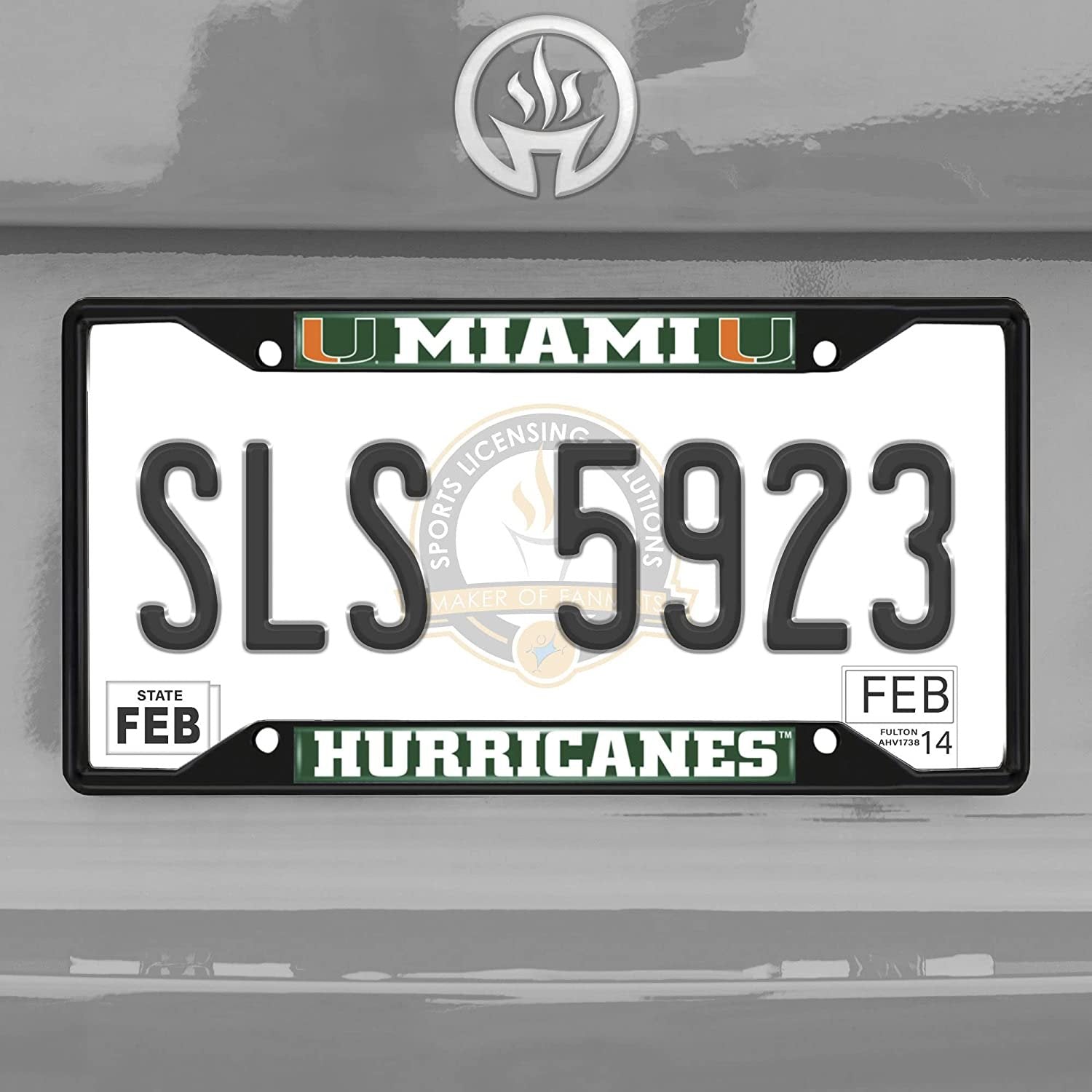 University of Miami Hurricanes Black Metal License Plate Frame Chrome Tag Cover 6x12 Inch
