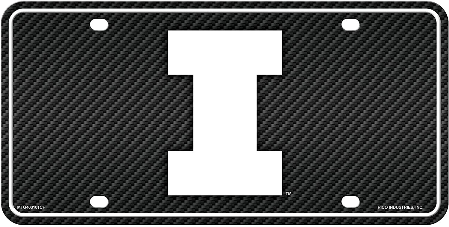 University of Illinois Fighting Illini Metal Auto Tag License Plate, Carbon Fiber Design, 6x12 Inch