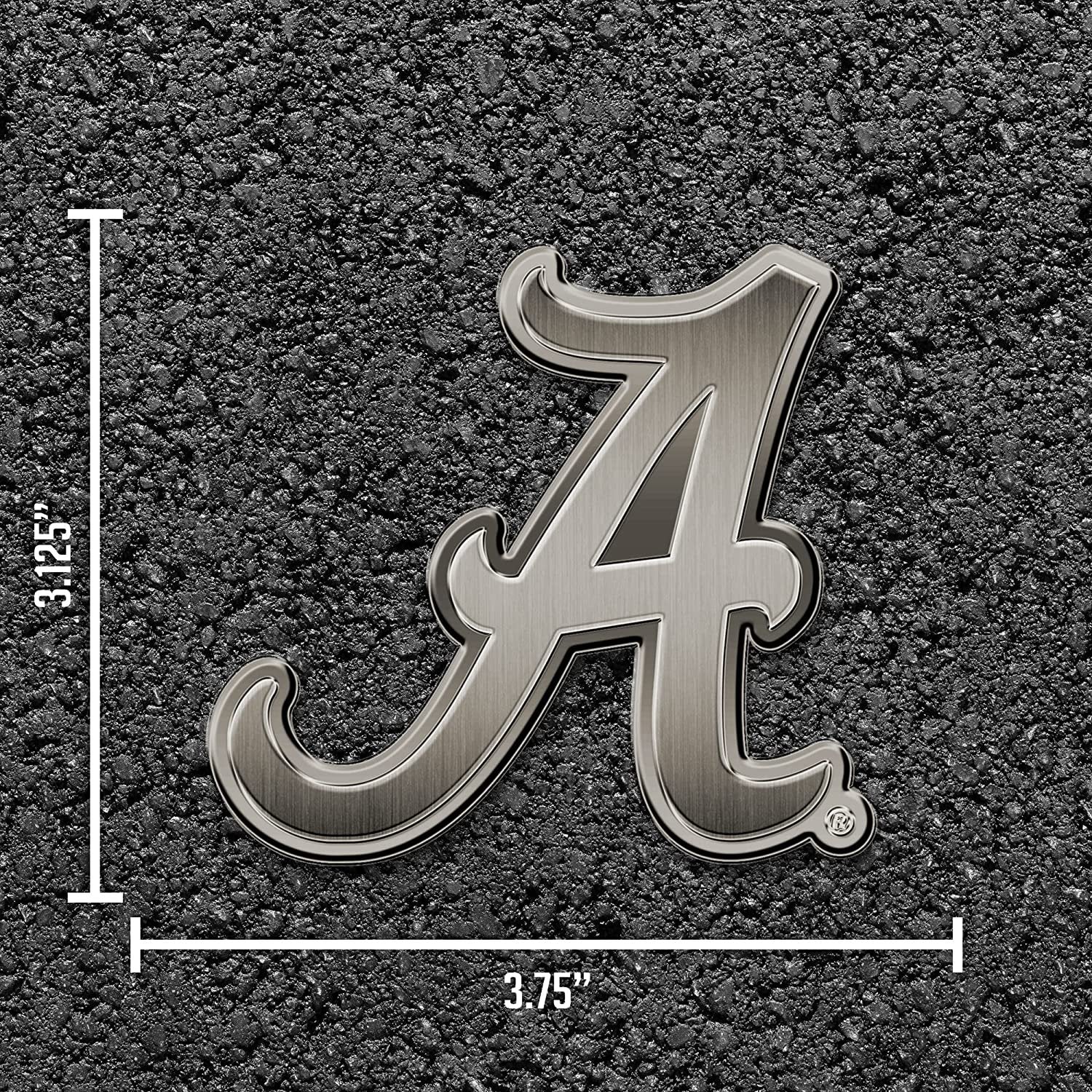 University of Alabama Crimson Tide Solid Metal Auto Emblem, Silver Chrome Color, Antique Nickel Design, Raised, 3.5 Inch, Adhesive Tape Backing