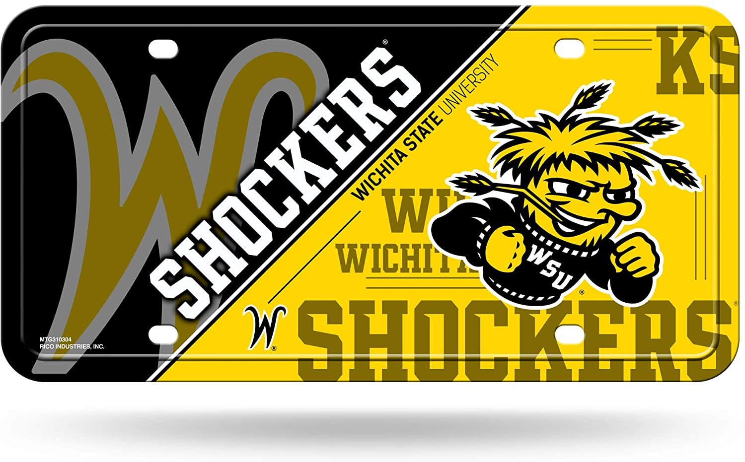 Wichita State University Shockers Metal Auto Tag License Plate, Split Design, 6x12 Inch