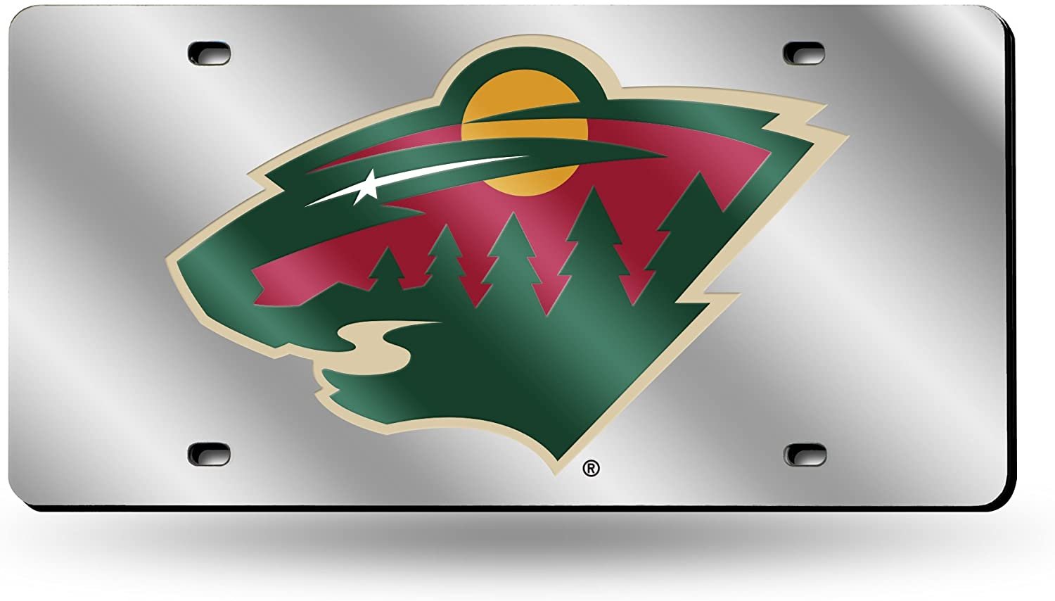 Minnesota Wild Premium Laser Cut Tag License Plate, Mirrored Acrylic Inlaid, 12x6 Inch