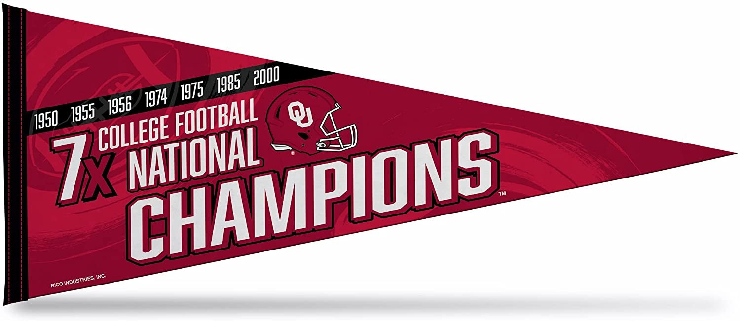 University of Oklahoma Sooners 7-Time Champions Soft Felt Pennant, 12x30 Inch, Easy To Hang
