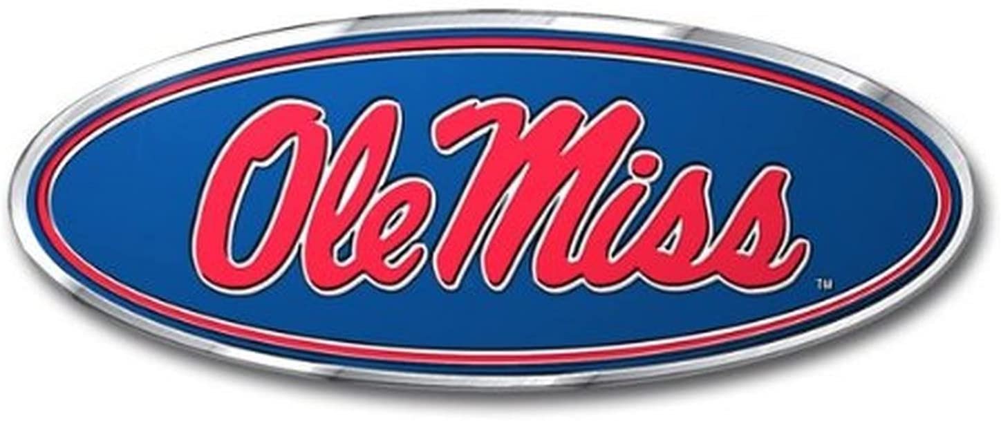 University of Mississippi Rebels Ole Miss Embossed Color Auto Emblem Aluminum Metal Raised Decal Sticker Full Adhesive Backing
