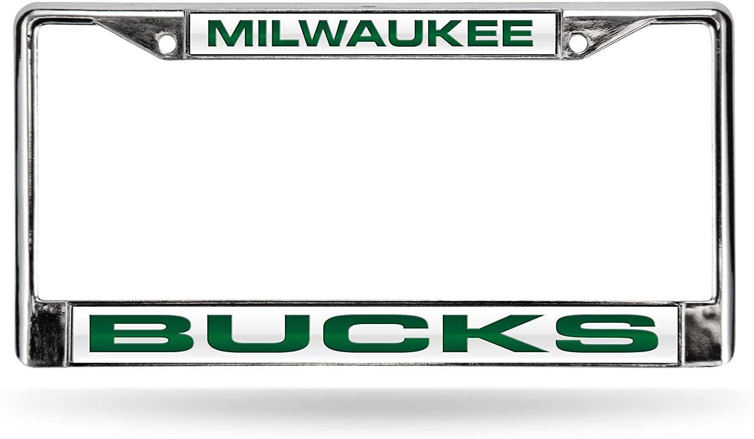 Milwaukee Bucks Chrome Metal License Plate Frame Tag Cover, Laser Acrylic Mirrored Inserts, 12x6 Inch