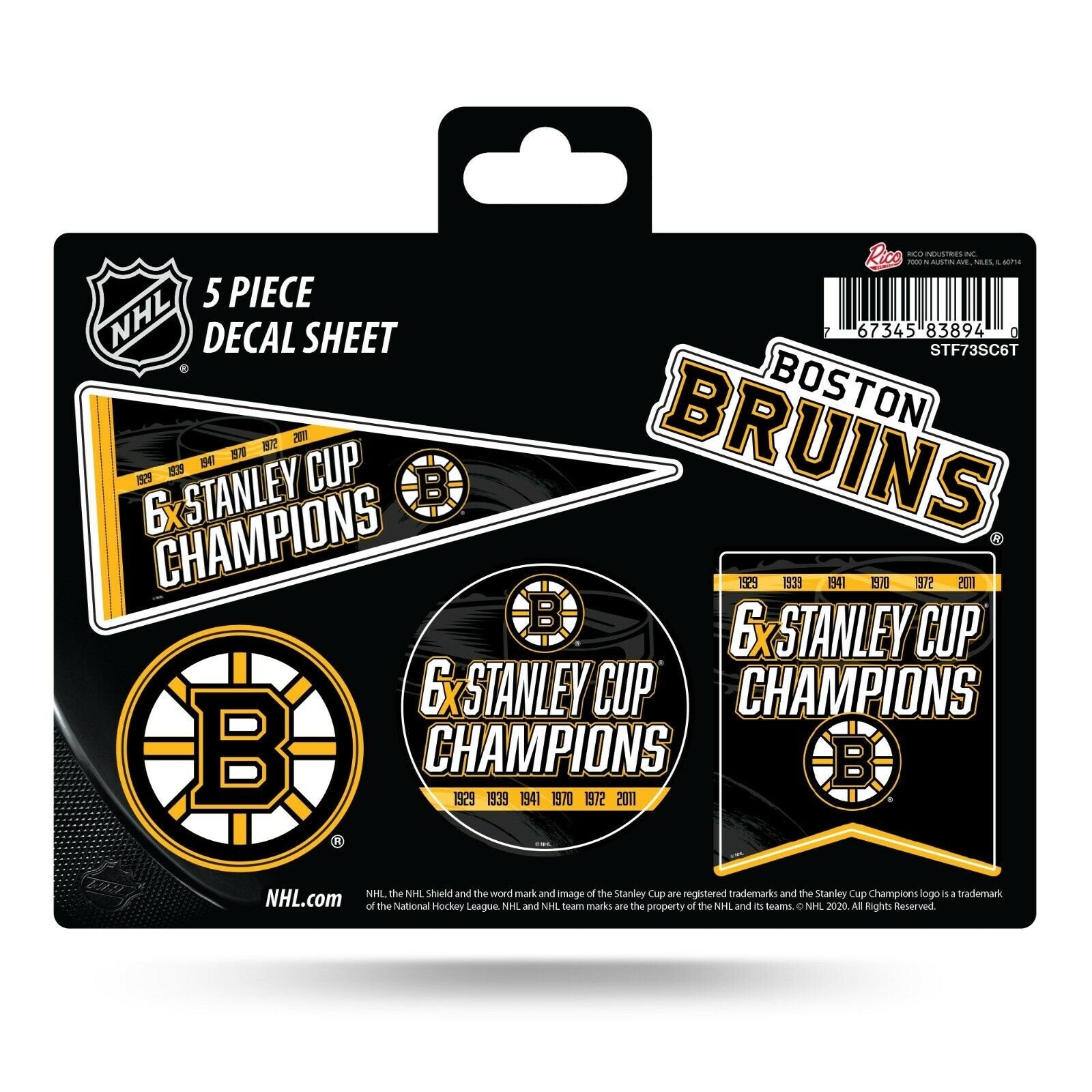 Boston Bruins Decal Sticker 6X Time Champions 5 Piece Multi Sheet Emblem Hockey