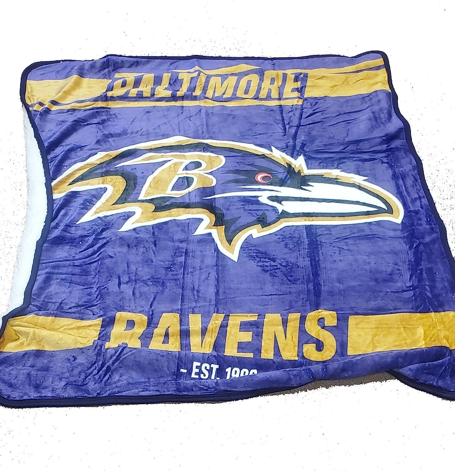 Baltimore Ravens Throw Blanket, Sherpa Raschel Polyester, Silk Touch Style, Legion Design, 50x60 Inch
