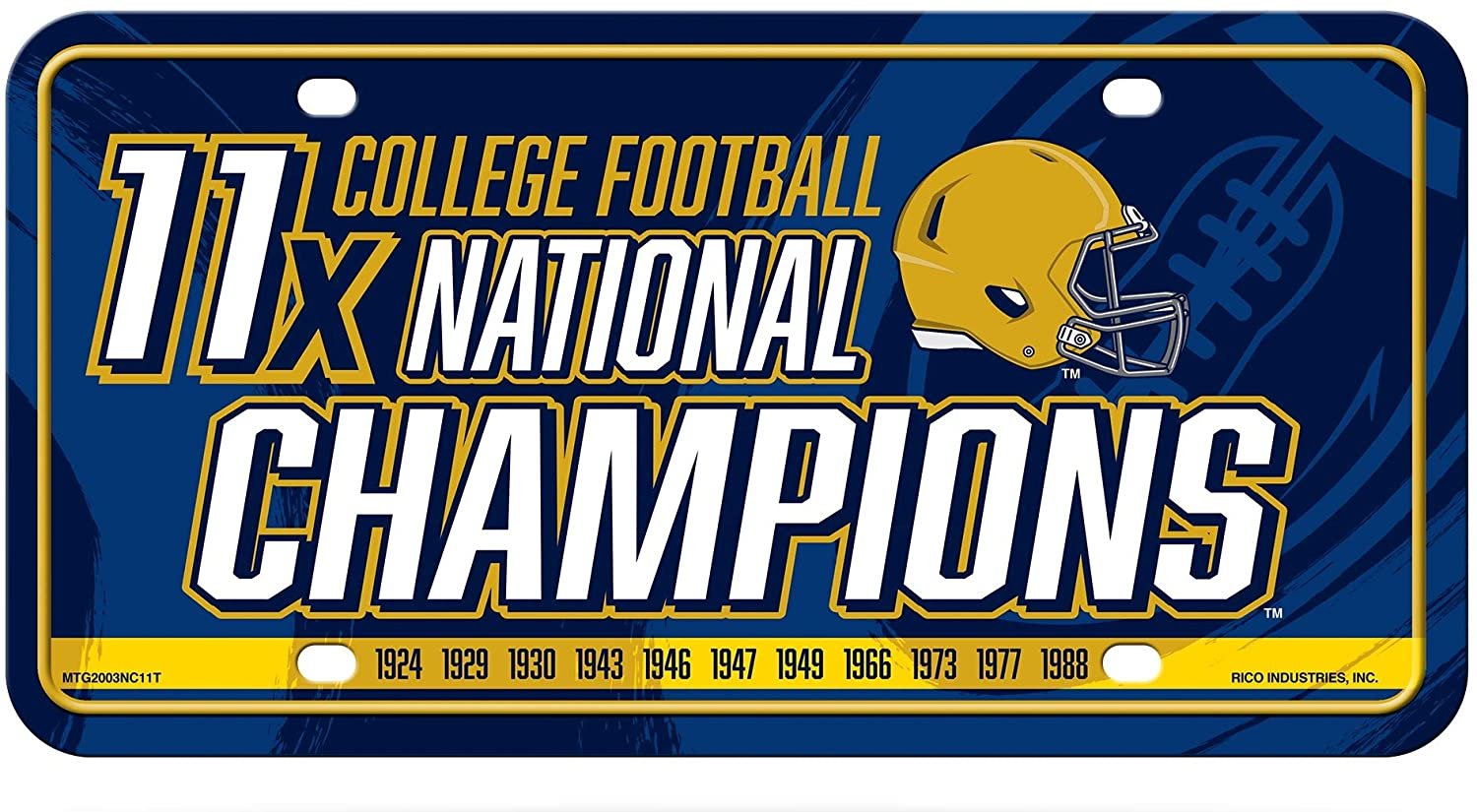 University of Notre Dame Fighting Irish Metal Auto Tag License Plate, 11-Time Champions, 6x12 Inch