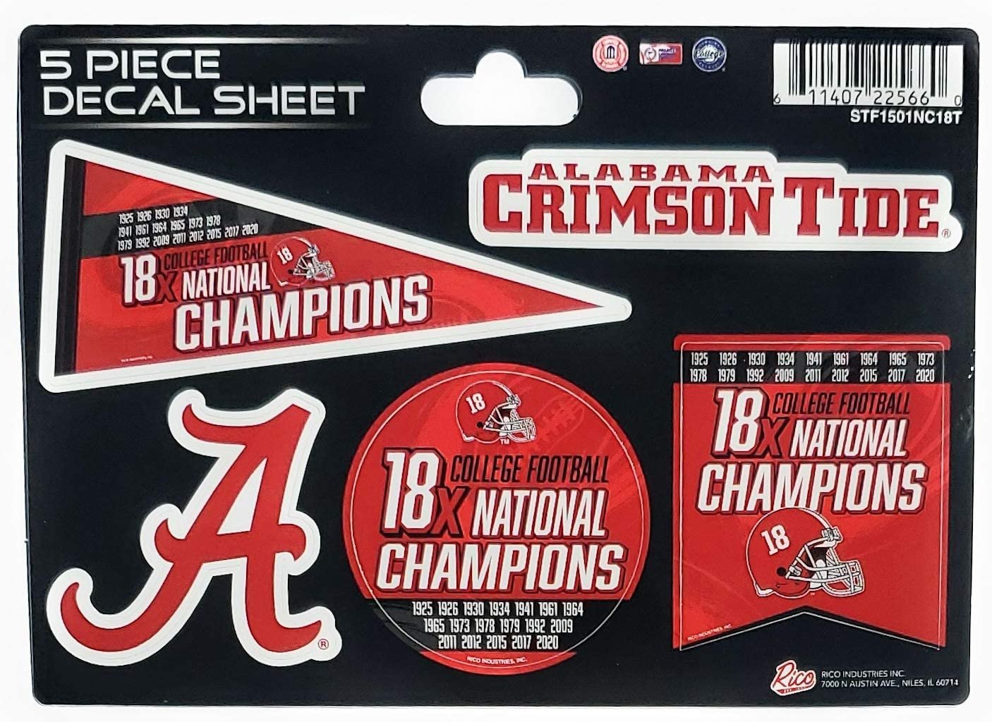 Alabama 18X Time Champions Decal Sticker Multi Sheet 5 Piece Flat Vinyl Emblem University of