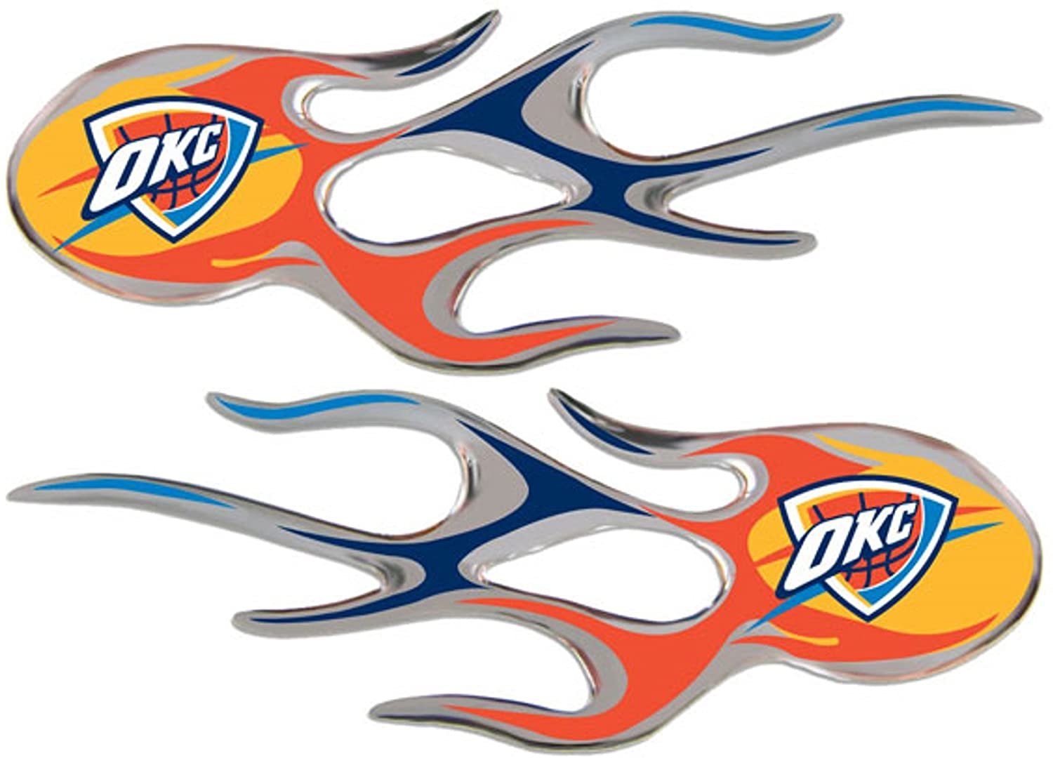 Oklahoma City Thunder 2-Pack Drip Molded Plastic Raised Flame Flames Decal Emblem Sticker Basketball