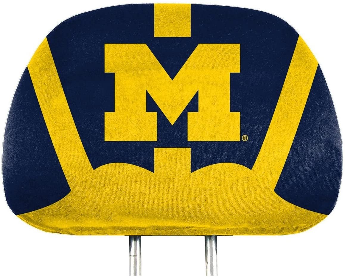 University of Michigan Wolverines Premium Pair of Auto Head Rest Covers, Full Color Printed, Elastic, 10x14 Inch