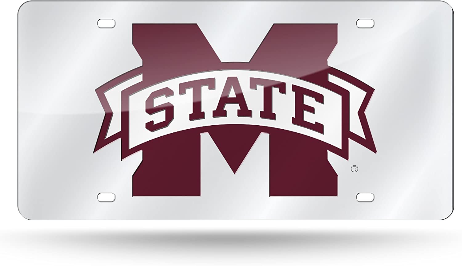 Mississippi State University Bulldogs Premium Laser Cut Tag License Plate, Mirrored Acrylic Inlaid, 12x6 Inch