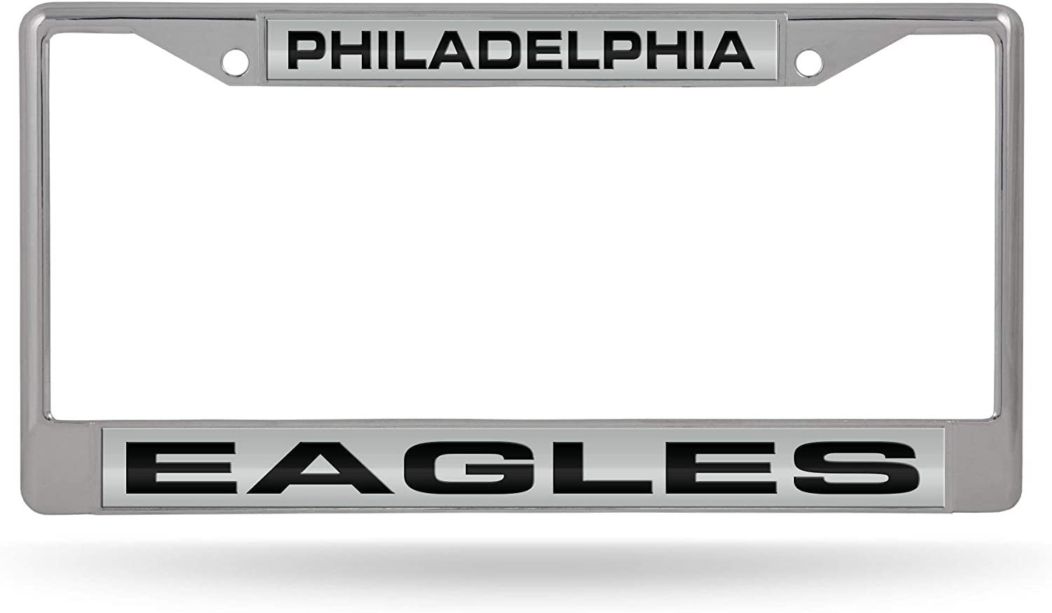 Philadelphia Eagles Chrome Metal License Plate Frame Tag Cover, Laser Acrylic Mirrored Inserts, 12x6 Inch