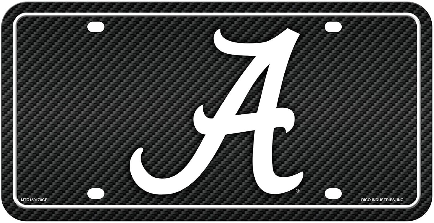 University of Alabama Crimson Tide Metal Auto Tag License Plate, Carbon Fiber Design, 6x12 Inch