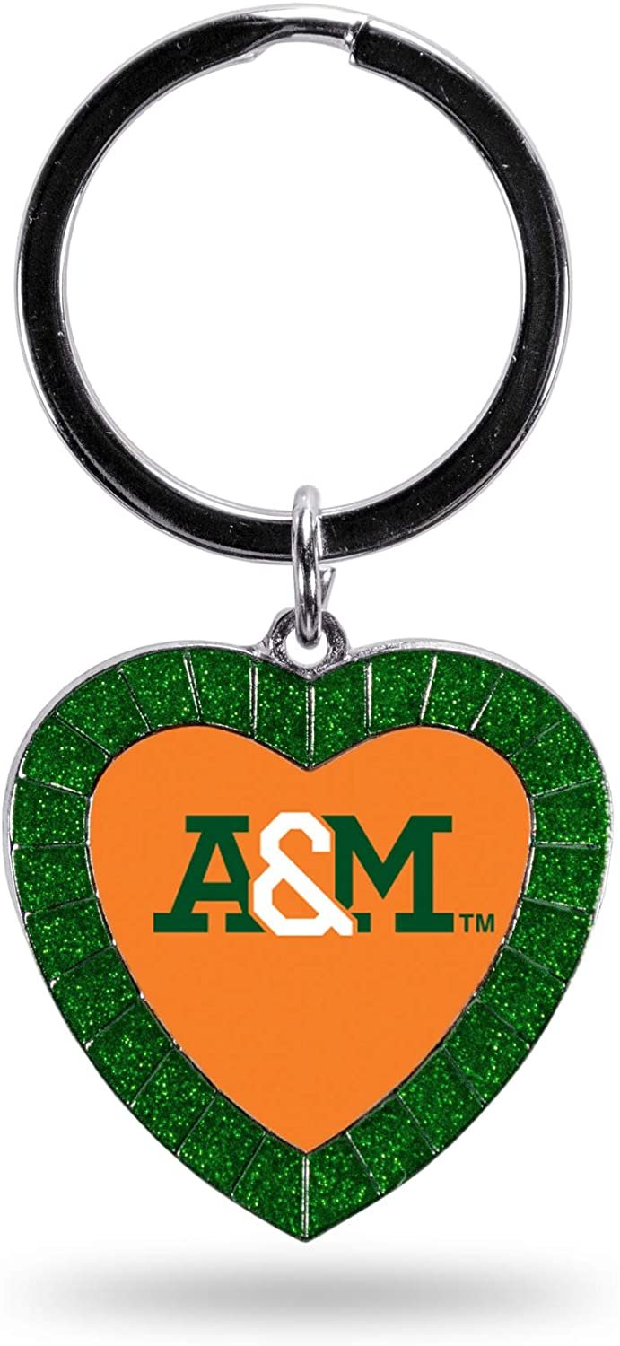 NCAA Florida A&M Rattlers NCAA Rhinestone Heart Colored Keychain, Green, 3-inches in length