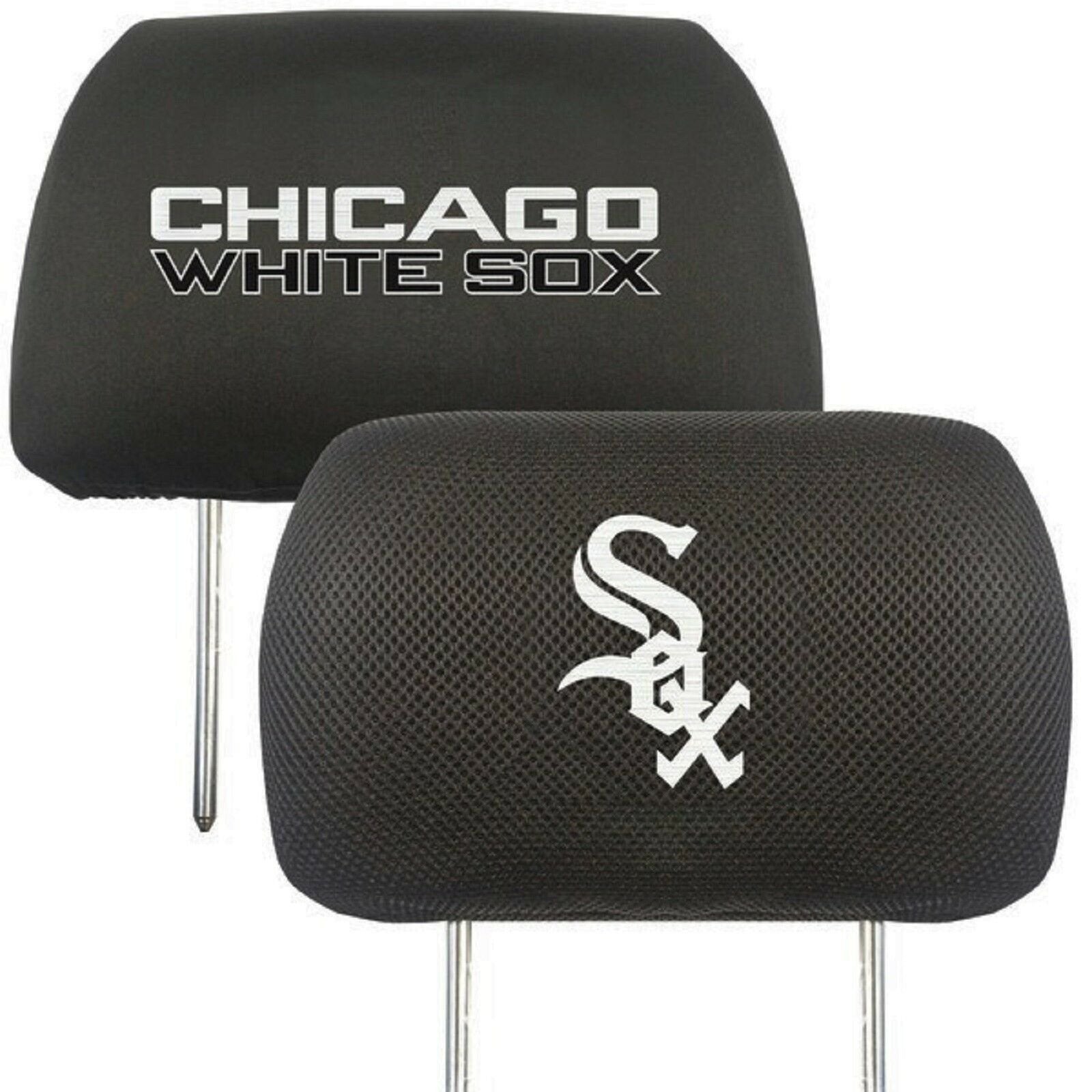 Chicago White Sox Pair of Premium Auto Head Rest Covers, Embroidered, Black Elastic, 14x10 Inch
