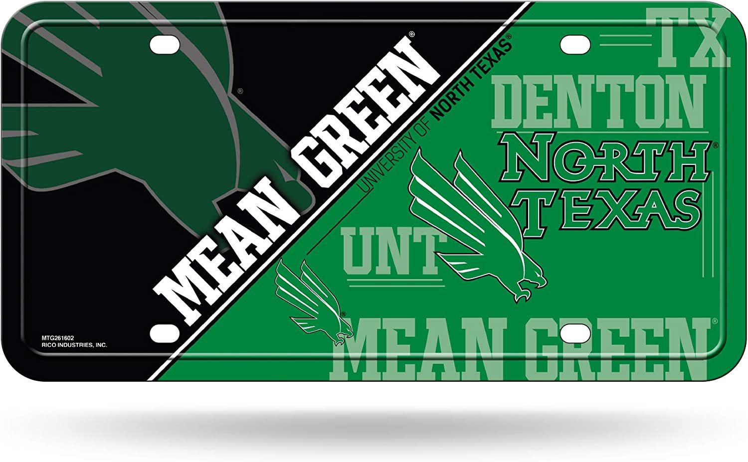 University of North Texas Mean Green Metal Tag Auto License Plate Split Design 6x12 Inch
