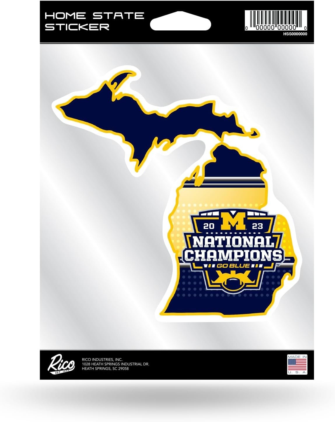 University of Michigan Wolverines 2024 Champions 5 Inch Decal Sticker, State Shape Die Cut, Flat Vinyl, Full Adhesive Backing, Great for Auto or Home