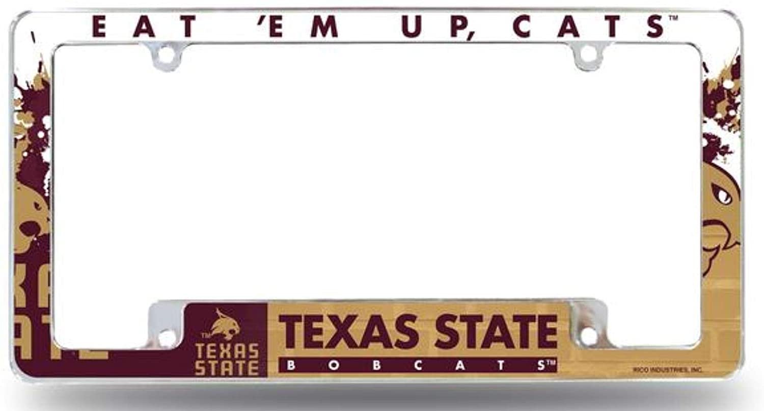 Texas State University Bobcats Metal License Plate Frame Tag Cover, All Over Design, 12x6 Inch