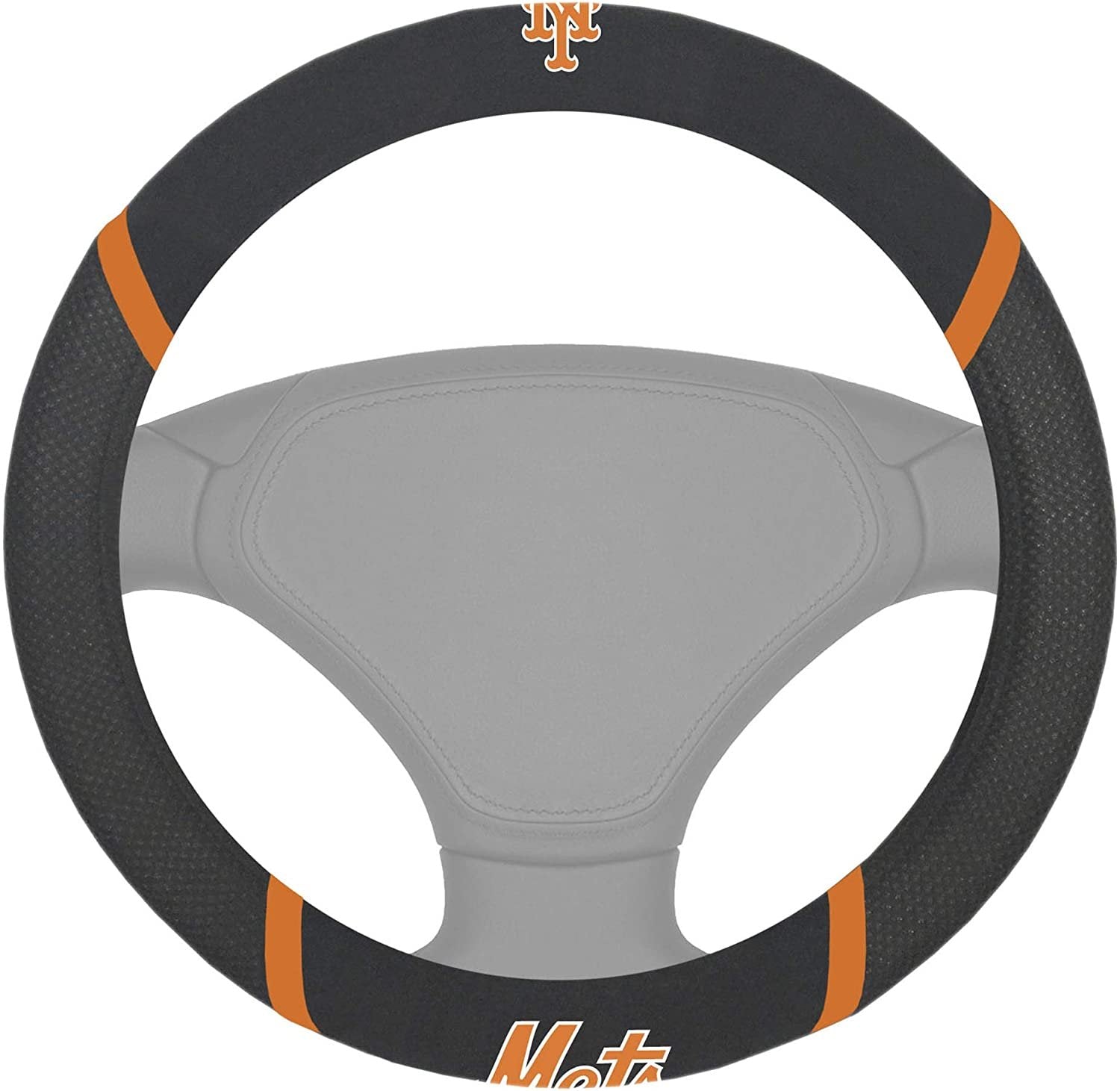 New York Mets Steering Wheel Cover Premium Embroidered Black 15 Inch