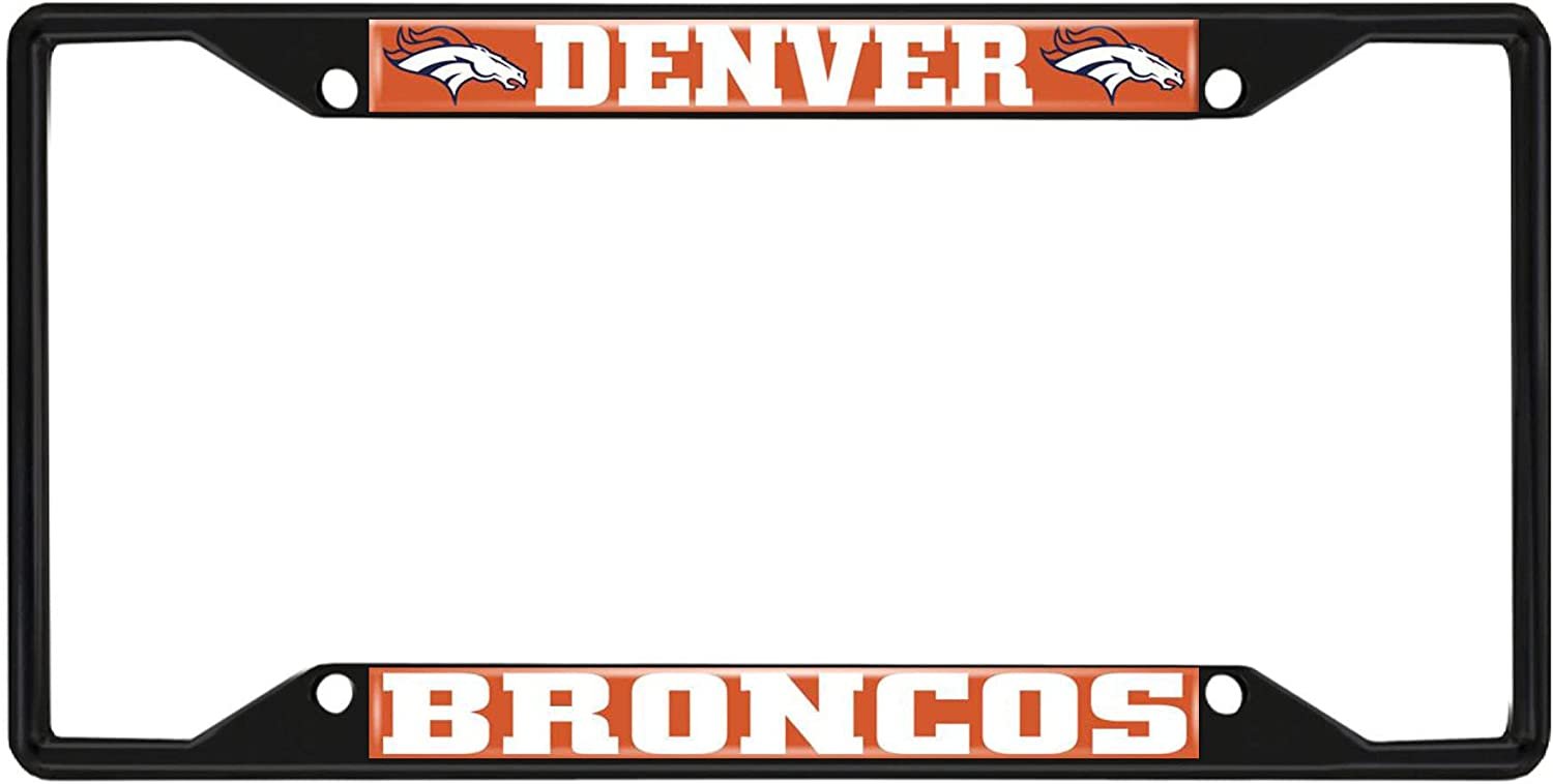 Denver Broncos Black Metal License Plate Frame Tag Cover, 6x12 Inch